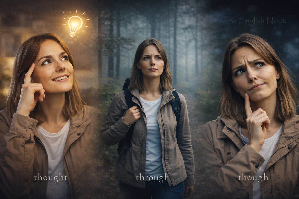Thought vs Through vs Though — One Pattern, Three Completely Different Words
