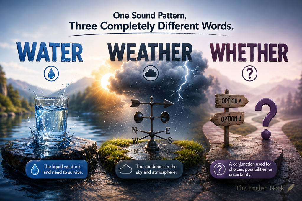 Water vs Weather vs Whether — One Sound Pattern, Three Completely Different Words